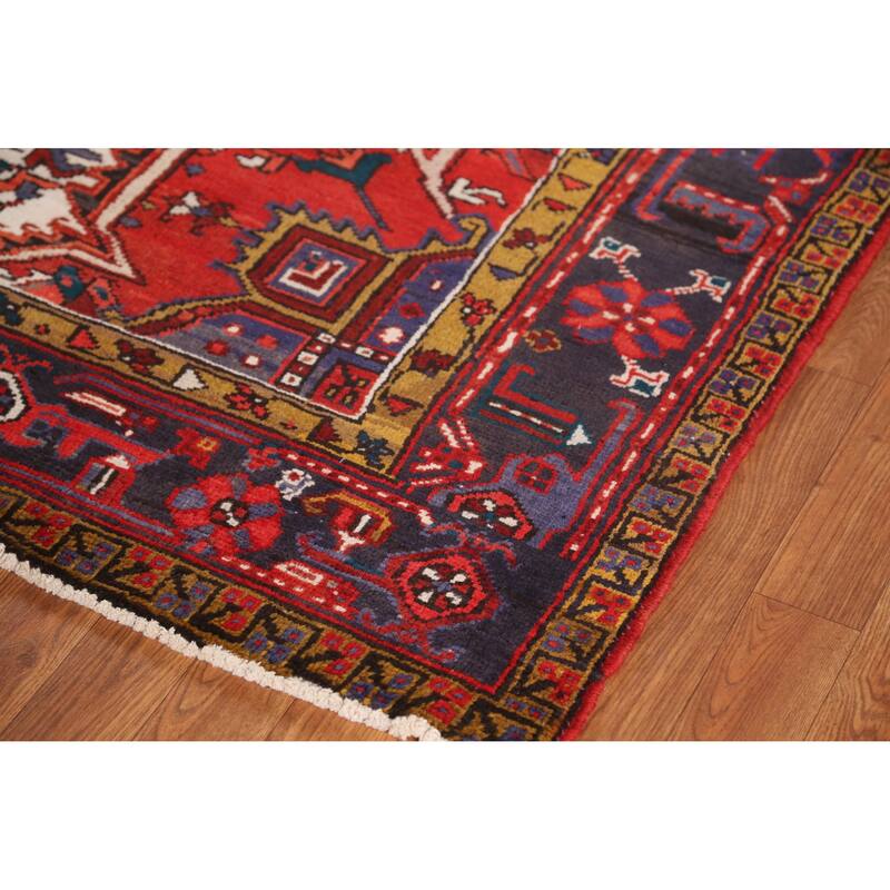 Hand Knotted Oriental 100% Wool Carpet Traditional Medallion Red Heriz Area Rug - 9' 1'' X 7' 3''