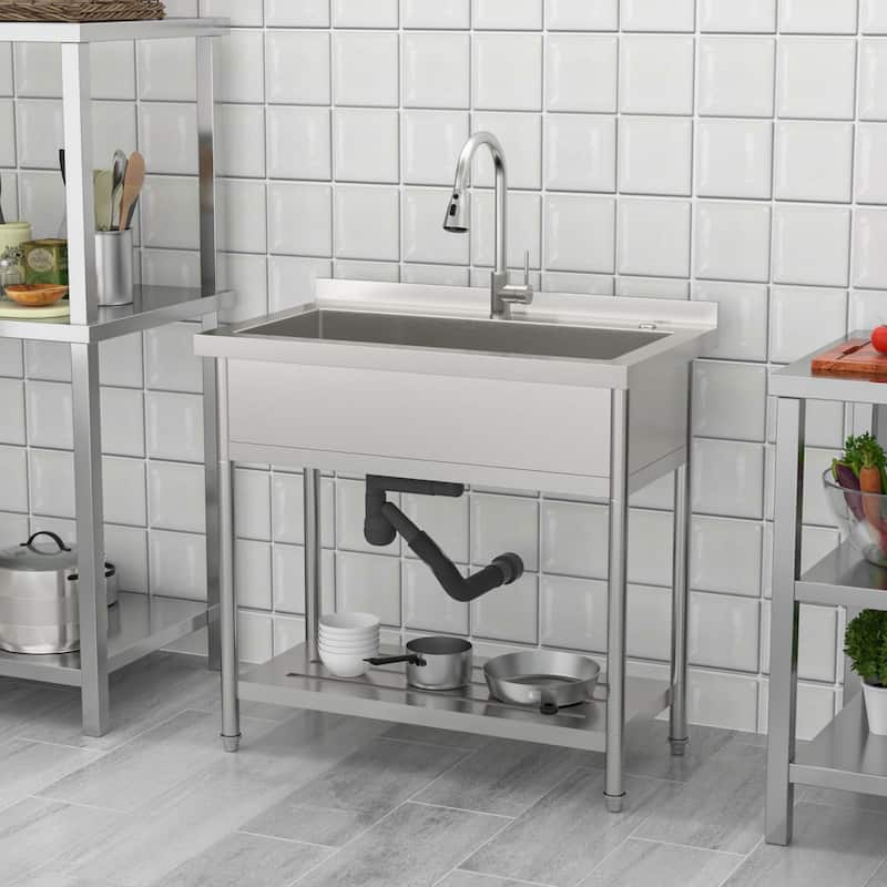 Lordear 36" Large Utility Sink Free Standing Outdoor Stainless Steel Deep Laundry Sink with Faucet