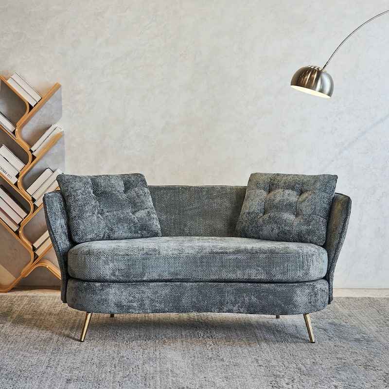 Upholstered Couch with Golden Metal Legs
