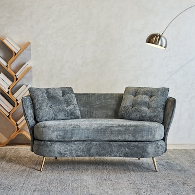 Upholstered Couch with Golden Metal Legs