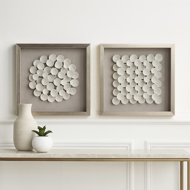 Botanical Shadow Box Wall Art - Decorative 3D - Set of 2, 20", White