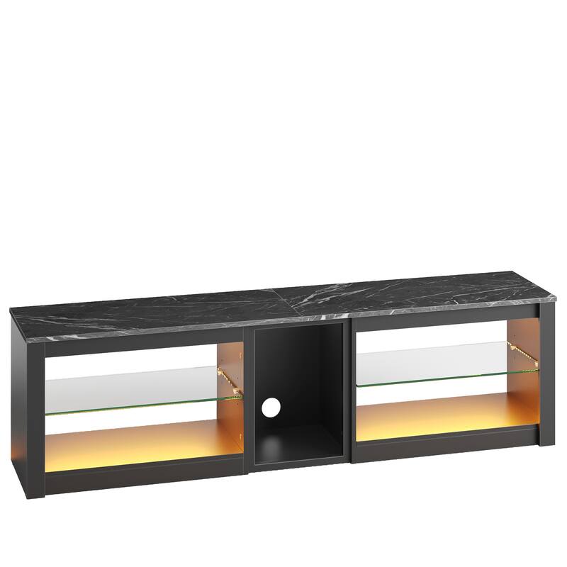 63" TV Stand Gaming Entertainment Center for TVs up to 70" with LED Lights Cabinet and Shelves