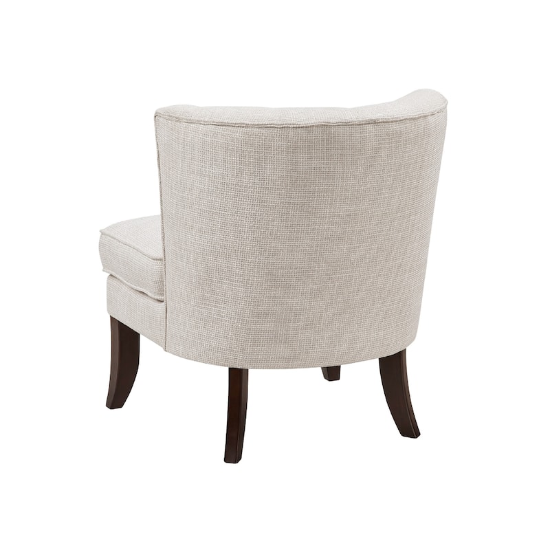 Rose Accent Chair, Button Tufted Wingback, Beige Polyester, Brown Legs
