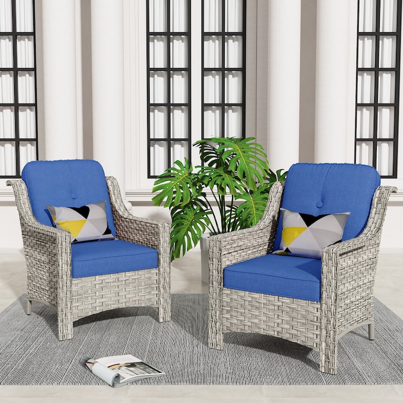 HOOOWOOO 2-piece High Back Wicker Rattan Outdoor Patio Chair Set - Navy Blue