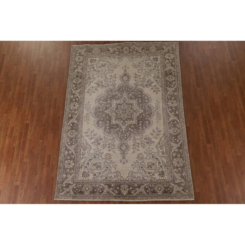Antique Distressed Tabriz Persian Rug Handmade Wool Carpet - 6'5" x 9'3"