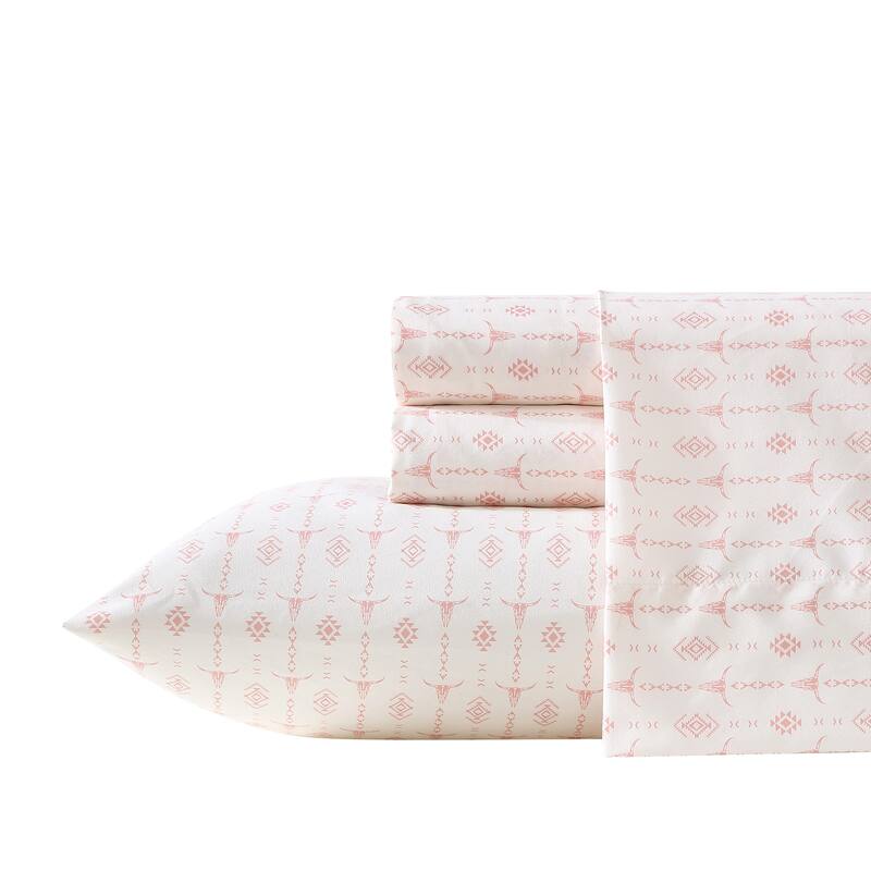Wrangler Printed Novelty Sheet Sets - Steer Head Stripe Pink - Twin