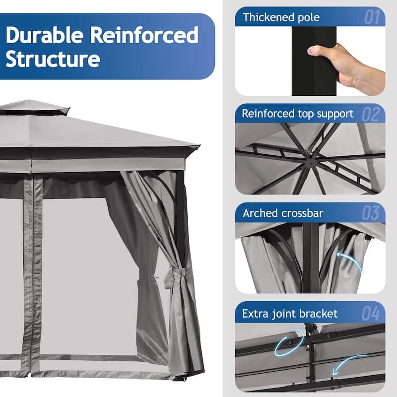 10x10 Gazebo with Privacy Screens - Double Roof, Mosquito Net, Shade & Rain Canopy for Backyard & Garden