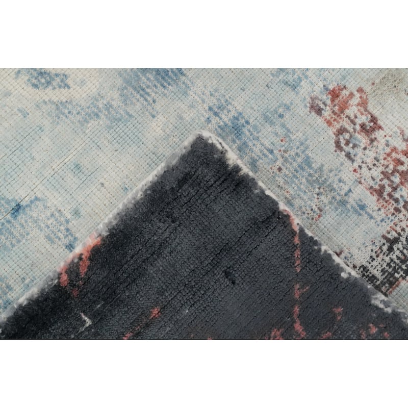 Hand Knotted Oriental Viscose Silk Carpet Modern Pictorial Multi-Colored Abstract Area Rug - 7' 8'' X 5' 7''