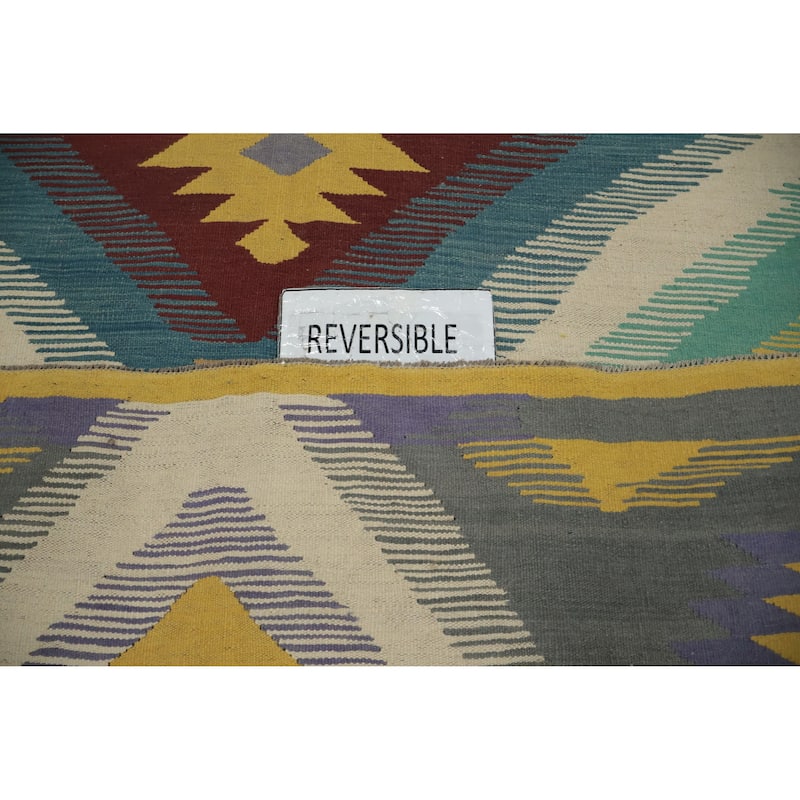 Hand Woven Oriental 100% Wool Carpet Southwestern Tribal Multi-Colored Kilim Area Rug - 9' 9'' X 6' 9''
