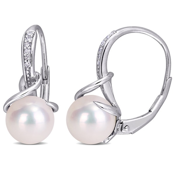 Miadora 8-8.5mm White Freshwater Cultured Pearl and Diamond Twist Leverback Earrings in Sterling Silver (G-H, I2-I3). Opens flyout.