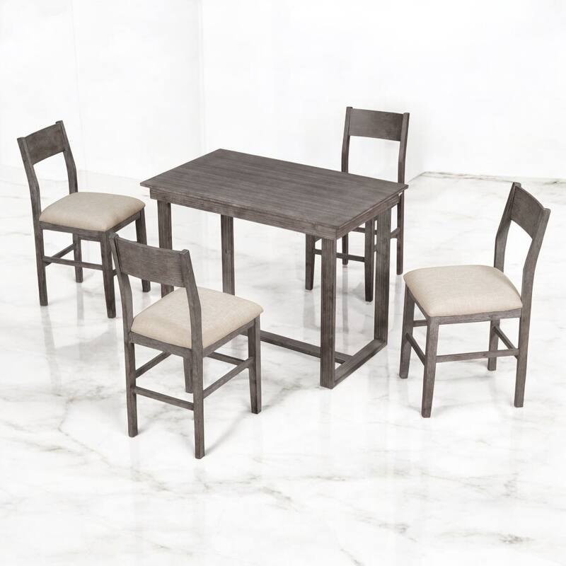 Farmhouse 5-Piece Counter Height Dining Set with 4 Chairs and 1 Rectangular Table, Space-Saving Design for Small Dining Rooms