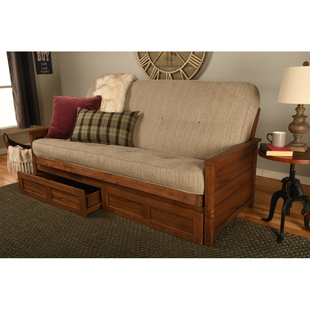 Somette Lexington Full-size Futon Set with Storage in Weathered Brown Finish with Mattress