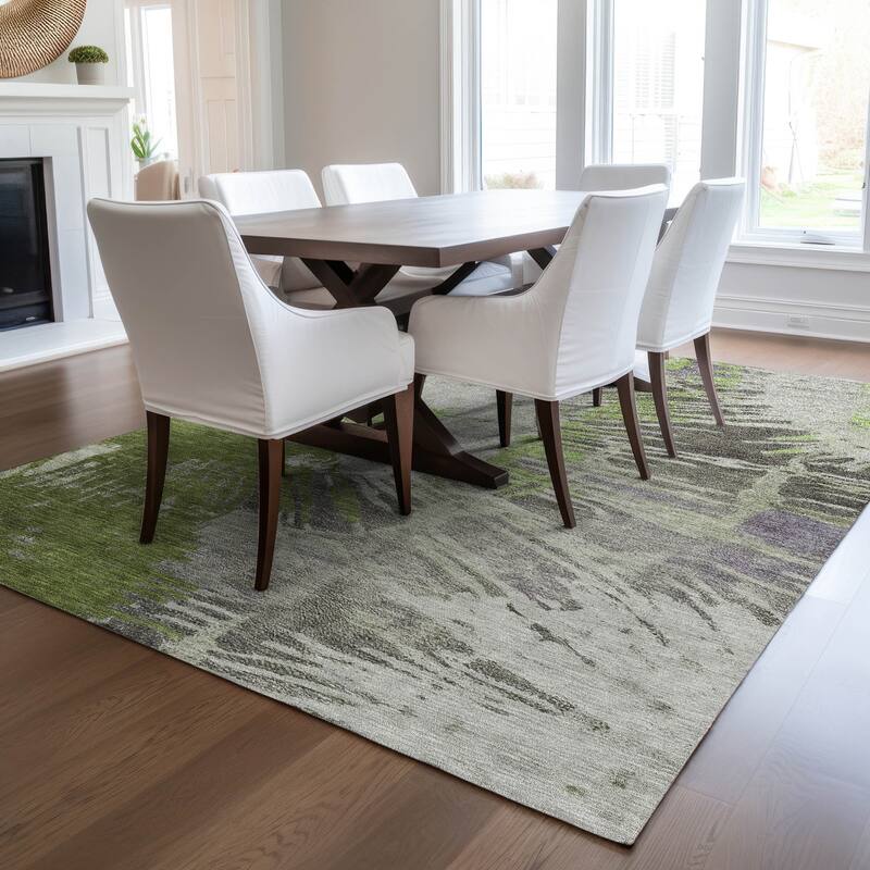 Machine Washable Indoor/ Outdoor Chantille Modern Burst Rug - Olive - 5' x 7'6"