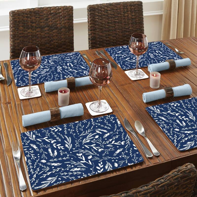 Navy Meadow Sketch Decorative Hardboard Placemats with Protective Cork