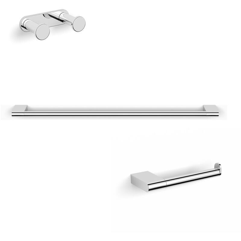 WS Bath Collections Ice 3 Piece Bathroom Package with Towel Bar, Robe - Polished Chrome