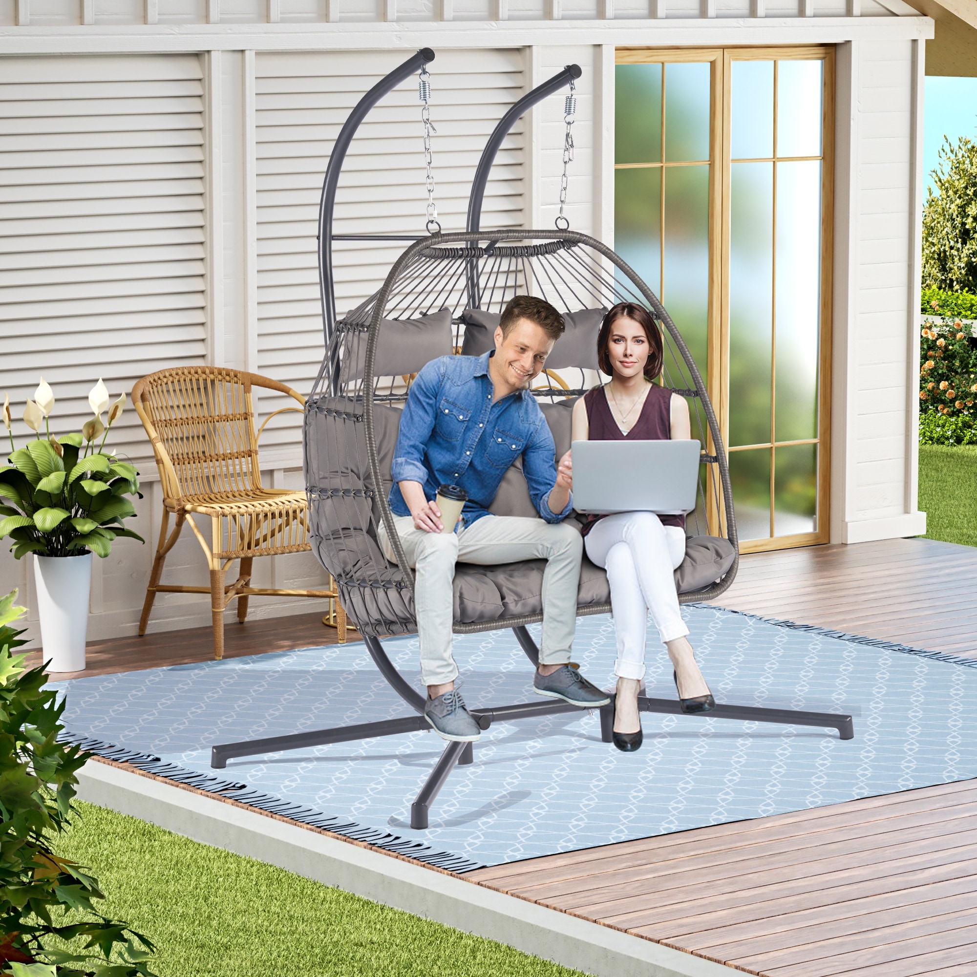Outdoor Patio Furniture Sofa Rope Egg shaped Chair With Removable Cushion Bed Bath Beyond 40409373