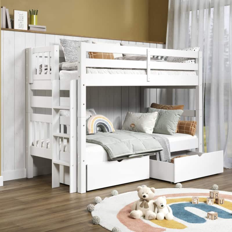 Taylor & Olive Trillium Twin over Twin Bunk Bed with Ladder, 2 Drawers
