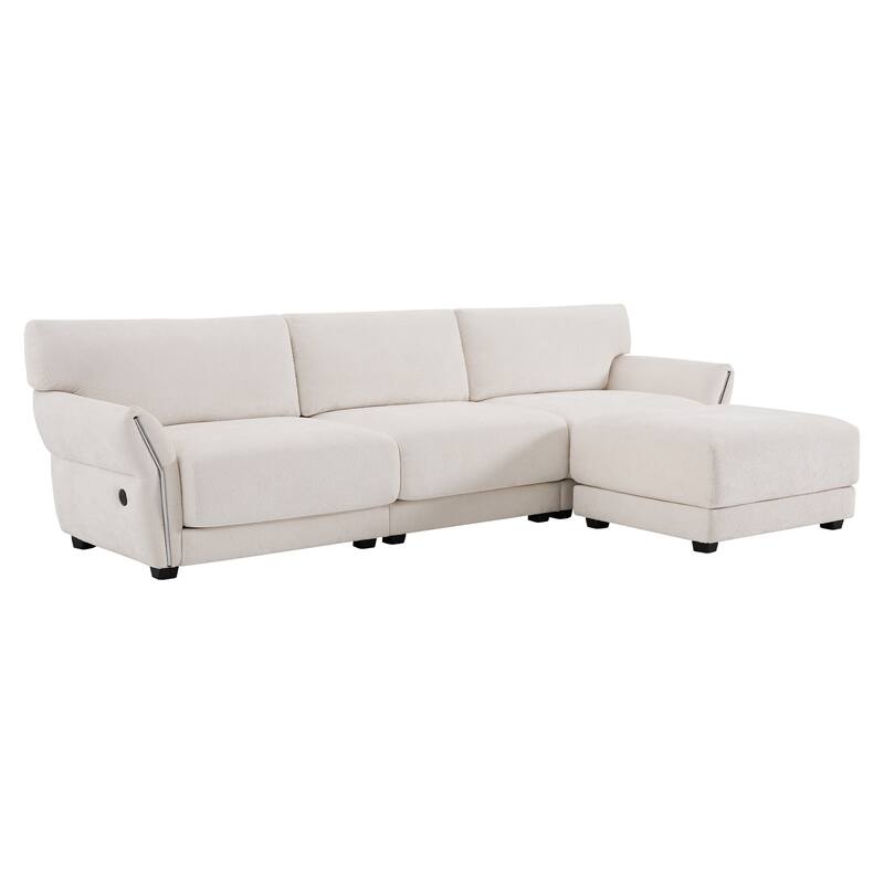 L-Shaped Modular Sectional Sofa with Ottoman, High Density Foam 4 Seater Sofa, Chenille Sofa with USB & Type-C Charger Ports