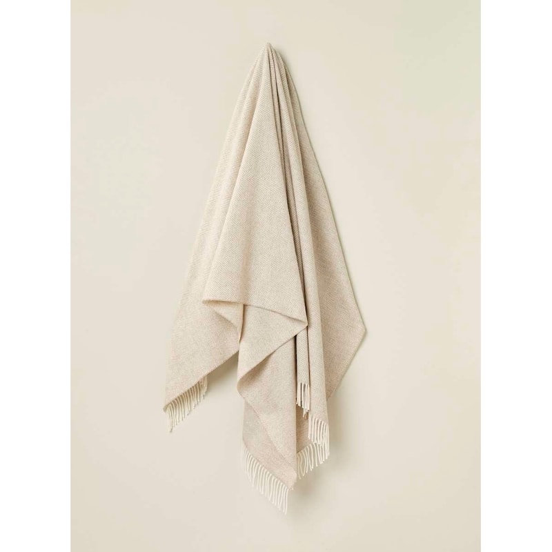 Merino Lambswool Throw Blanket - Herringbone Pattern, Made in England