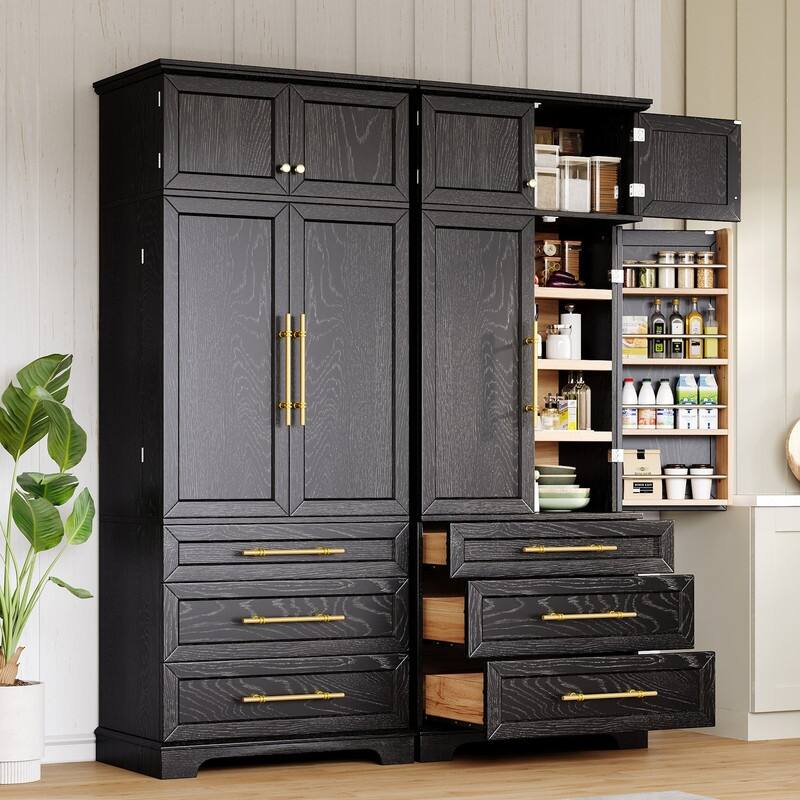 Farmhouse 78.2" Kitchen Pantry Cabinet with 4 Doors, 3 Adjustable Shelves and 3 Drawers