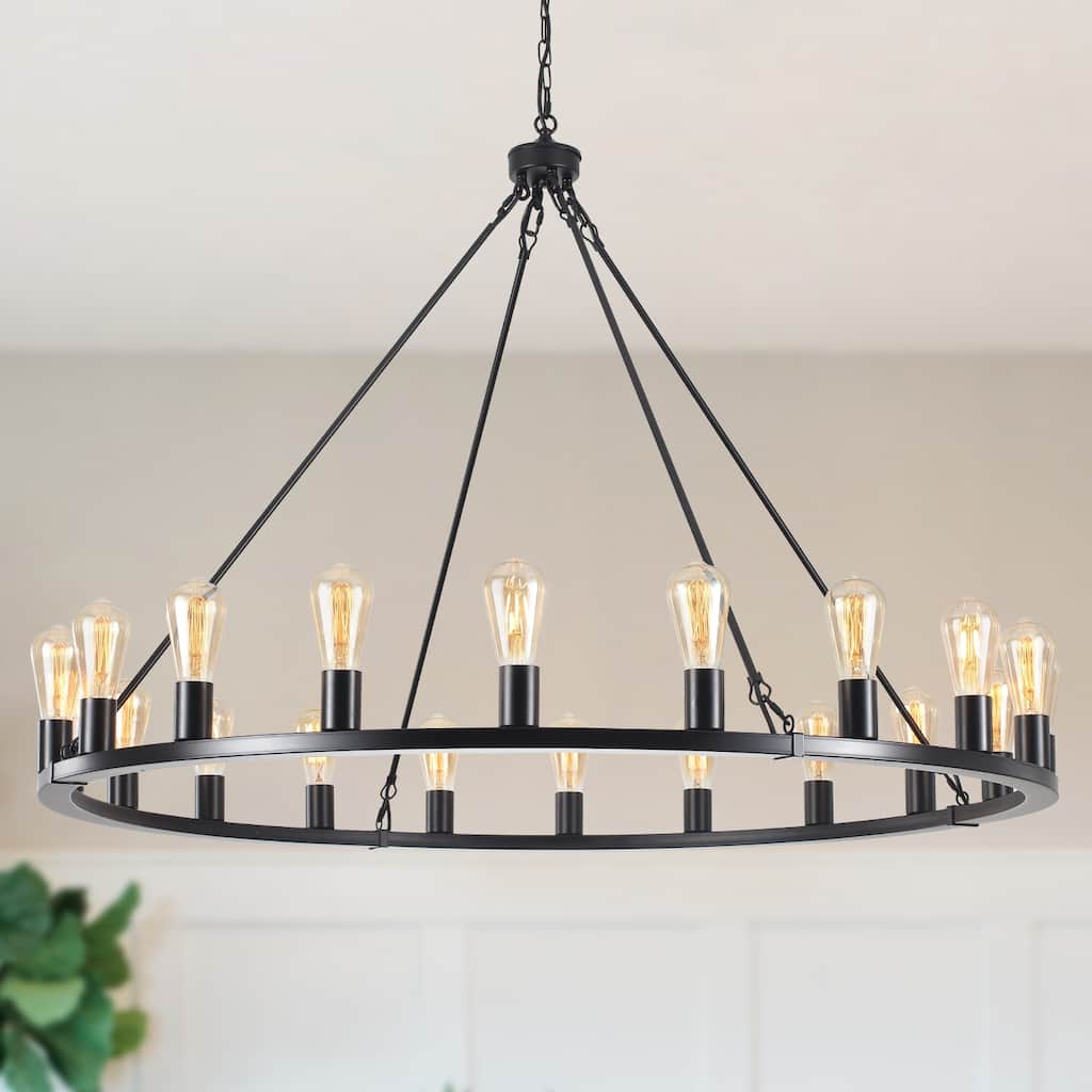 20-Light Round Rustic Wagon Wheel Chandelier, Farmhouse Chandelier, Dining Room Living Room Bedroom Kitchen Light Fixture