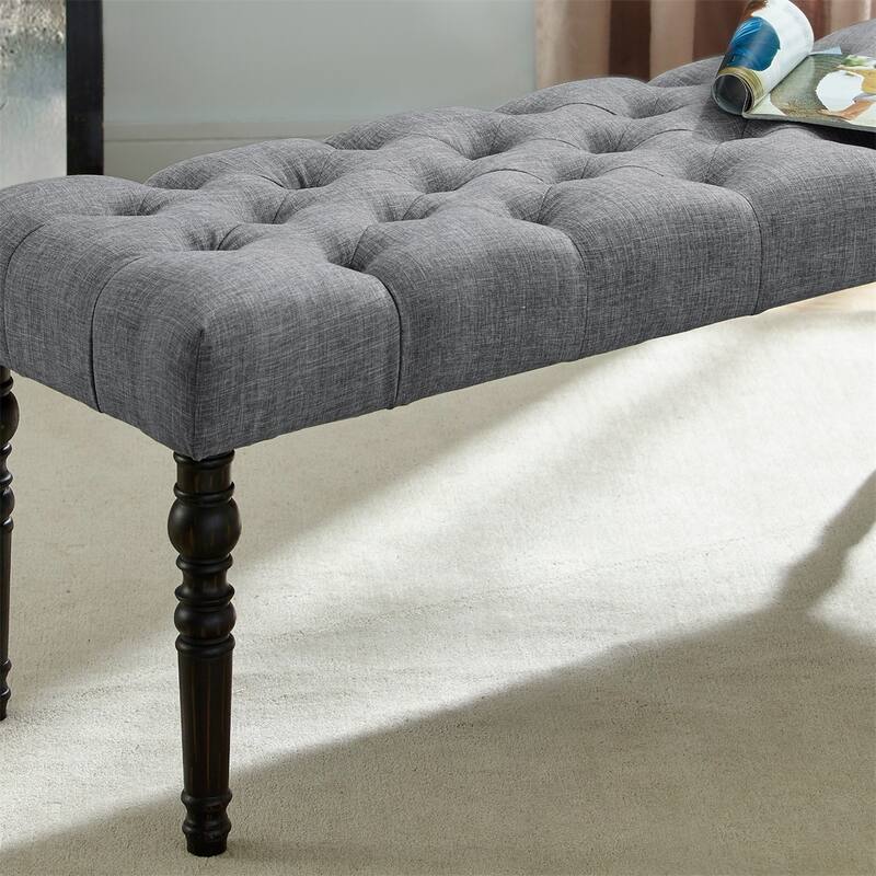 Fabric Tufted Turned Leg Dining Bench