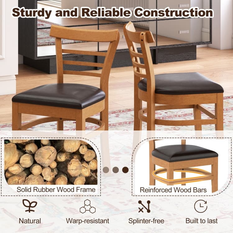 Set of 2 Rubber Wood PU Leather Padded Mid-Century Dining Chairs Set with Ergonomic Backrest - 16.5" x 19" x 31"