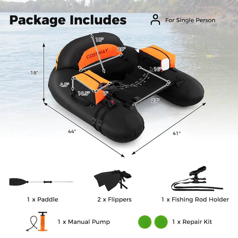 Costway Inflatable Float Tube with Adjustable Fishing Rod Holder Fish - See Details