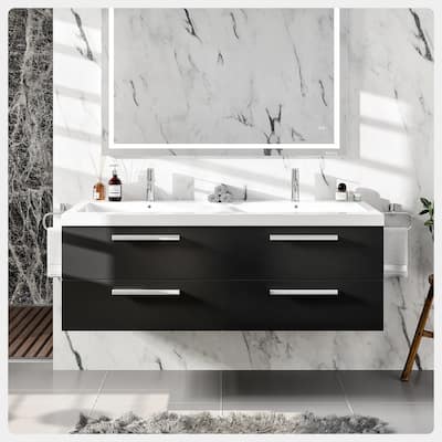 Eviva Surf 57 in. Blackwood Wall Mount DS Bath Vanity with Acrylic Top