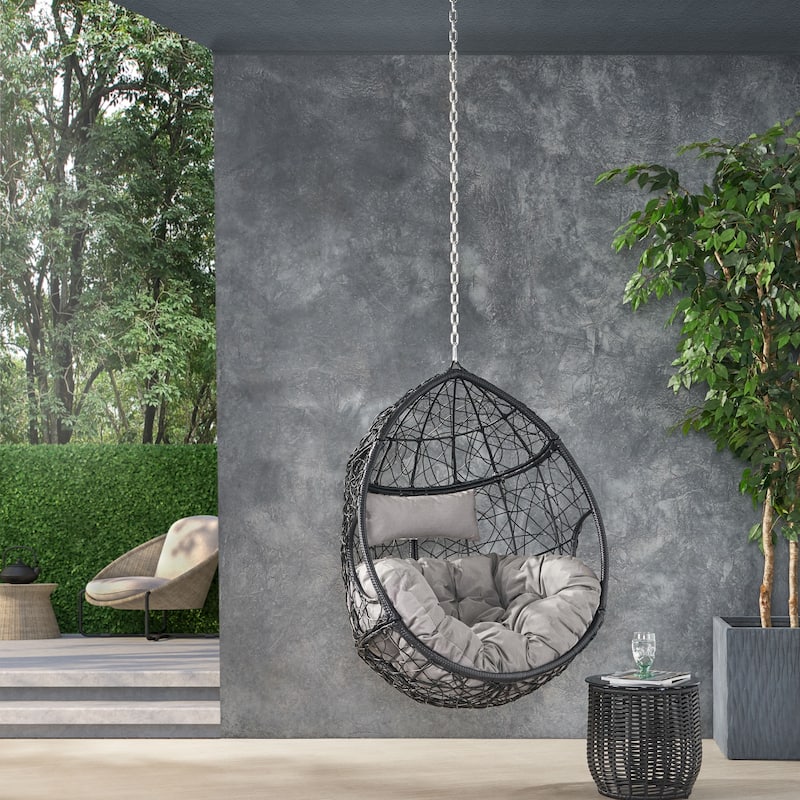 Roomfitters Modern Hanging Egg Chair, Wicker Rattan Swing with Soft Cushions and 8FT Chain, for Indoor Outdoor Use