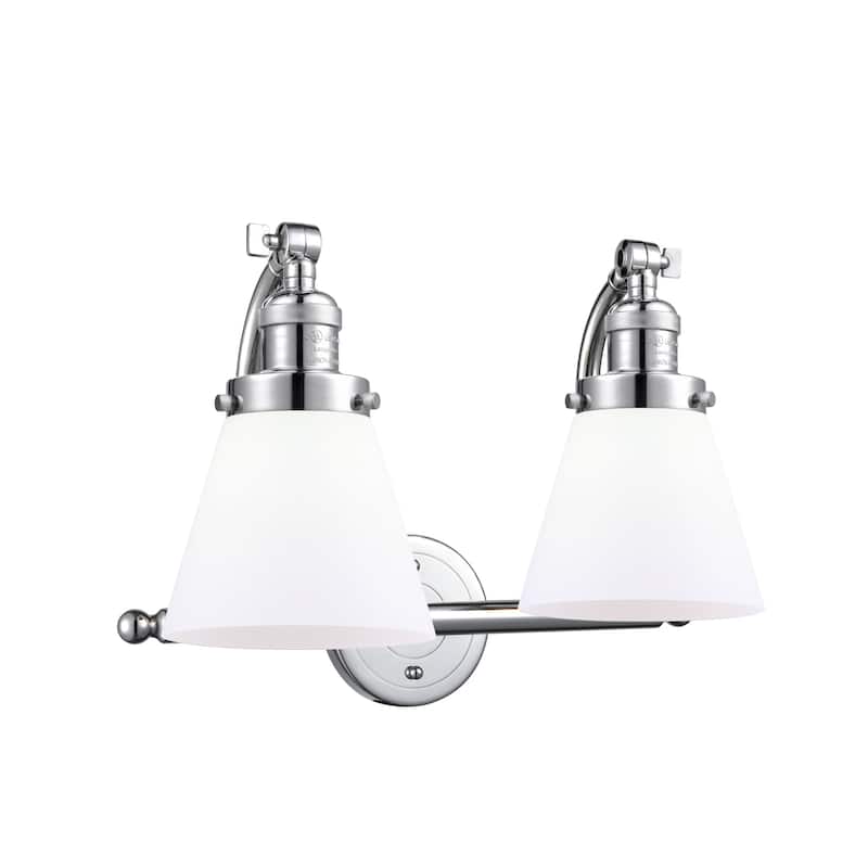 Innovations Lighting Small Cone 2 Light 18" Wide Bathroom Vanity Light - Polished Chrome / Matte White Cased