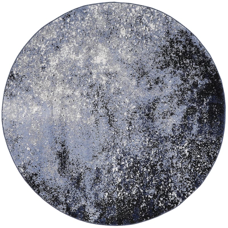 Nourison Passion Colorful Modern Abstract Area Rug - 5'3" Round - Blue/Black