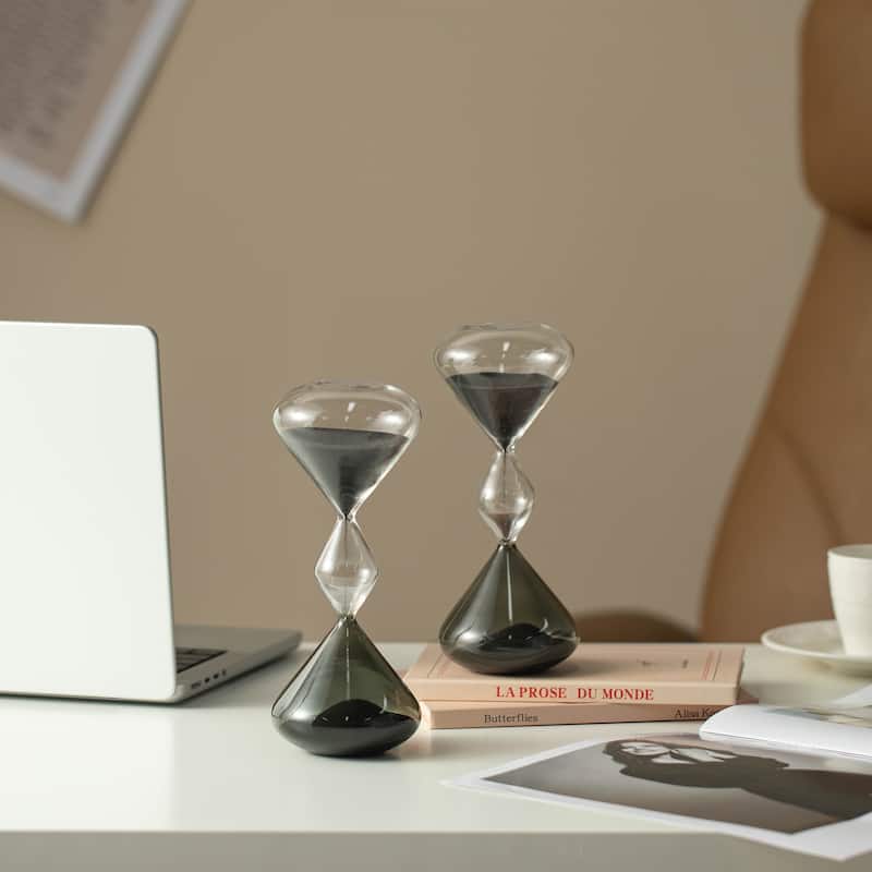 Glitzhome 7.75"H Set of 2 Tri-Layer Two-Tone Color Hourglasses with 15-Minute Sand Timers