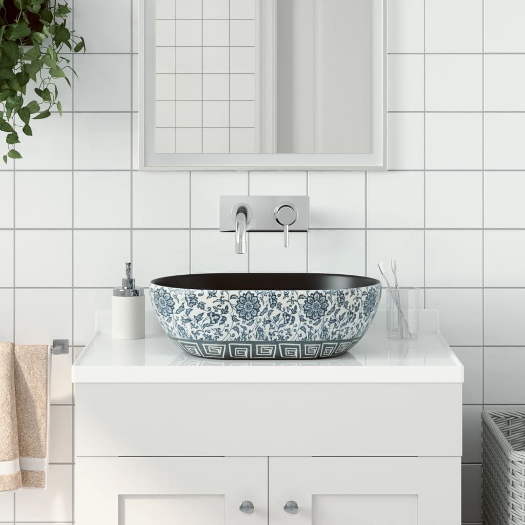 vidaXL Countertop Basin Bathroom Sink Wash Basin Vessel Sink Oval Ceramic