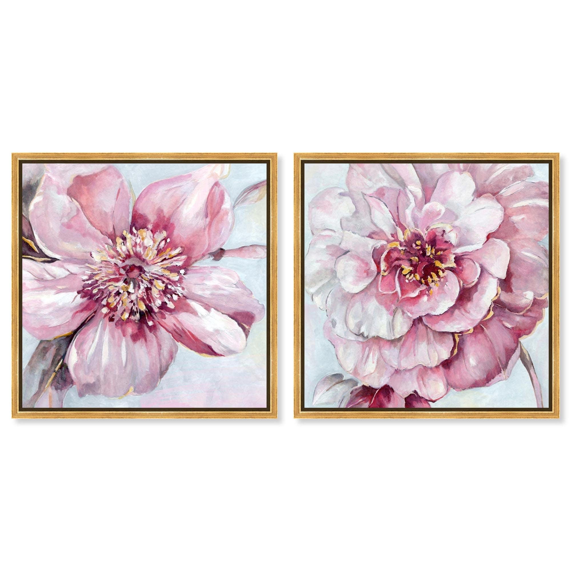 Blush Pink Floral Art 2 Panel Set Framed Canvas Print by Art Remedy