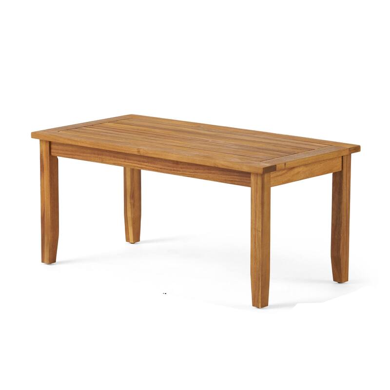 Outdoor Loveseat and Coffee Table Set, Blue Cushions, Brown Acacia Wood