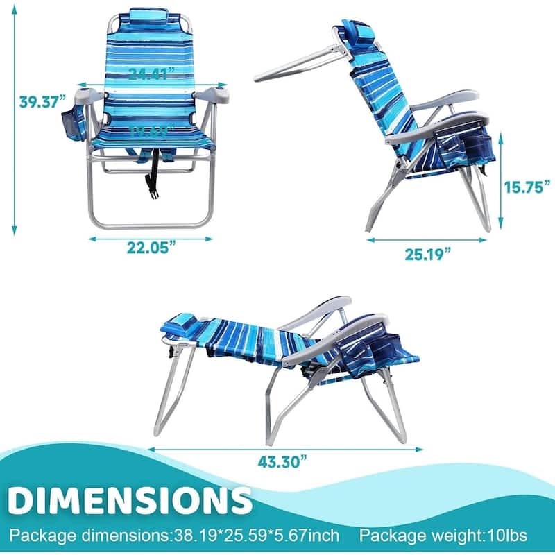 BOSSIN Backpack Beach Chairs for Adults,Adjustable high Beach Lounge Chairs with Towel Rack for Outdoor,Travel