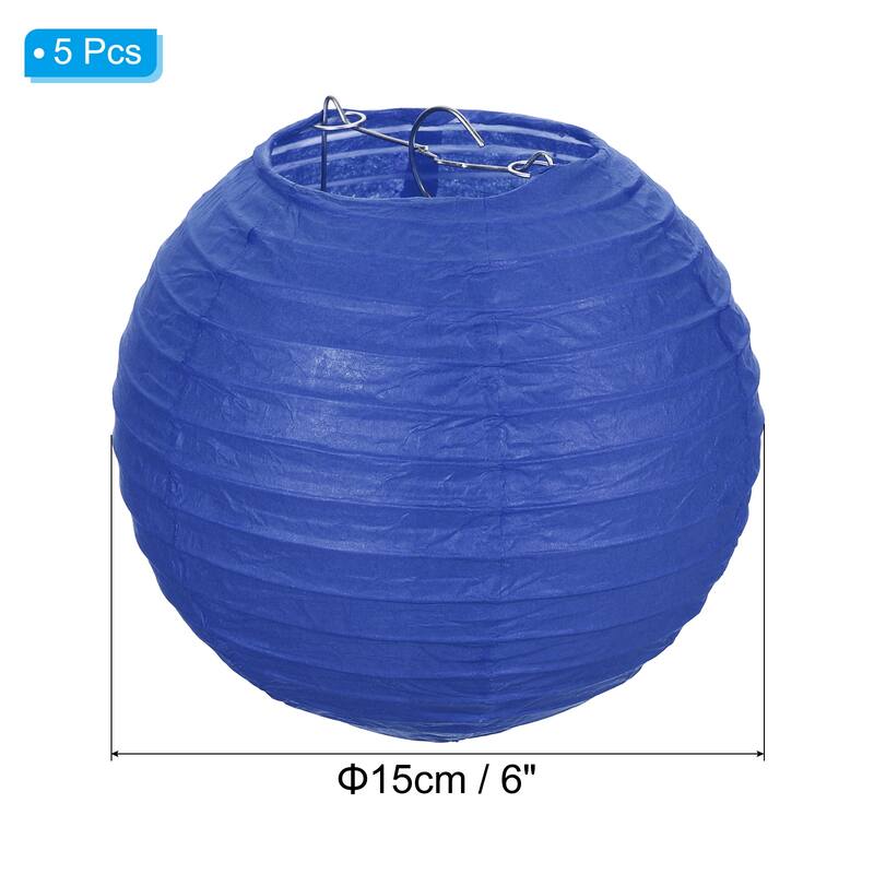 5 Pcs Paper Lanterns Round Hanging Chinese/Japanese Lantern Decor - Dark Blue - 6"