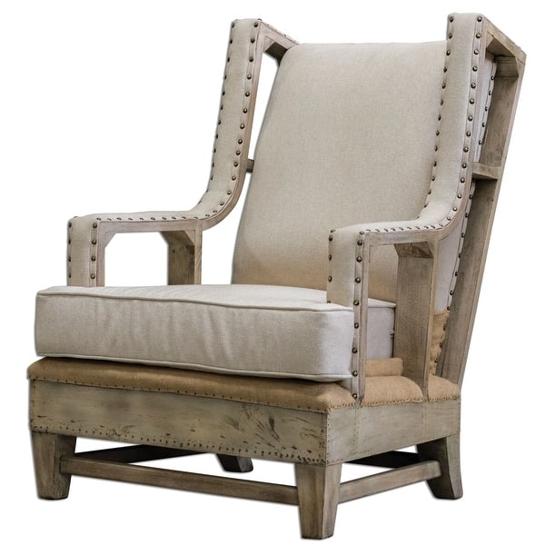 slide 1 of 1, Uttermost Schafer Solid Wood Chair Wood and Linen
