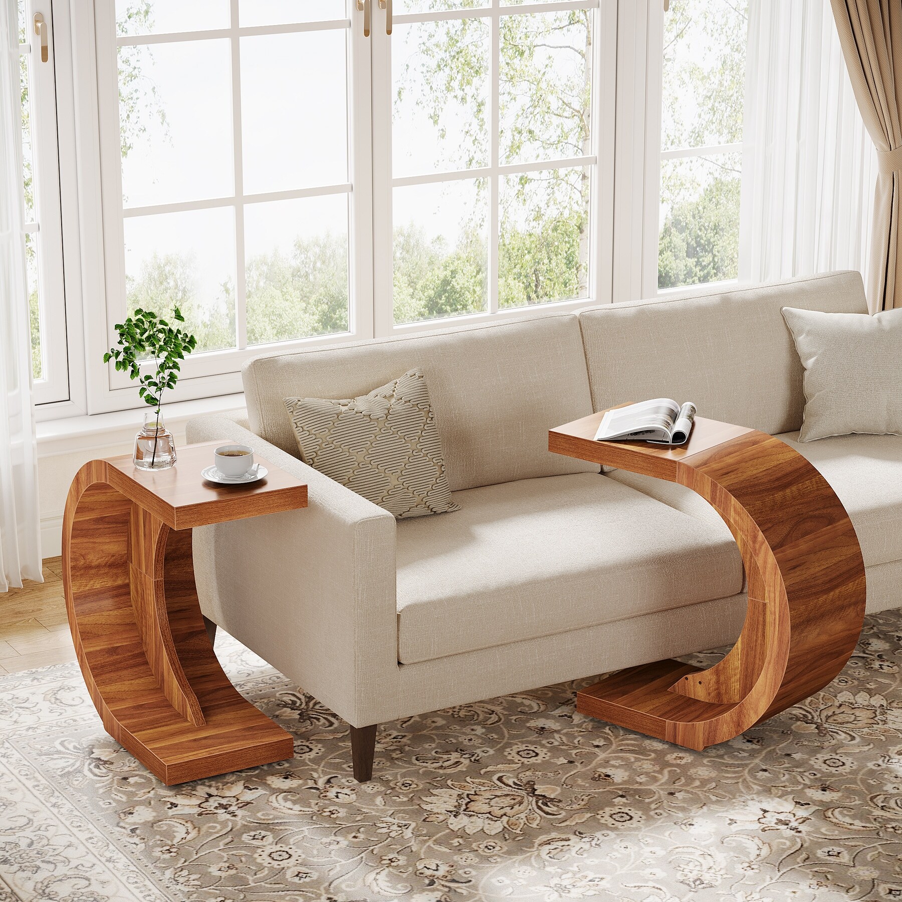 C-Shaped End Table Side Table for Couch Living Room Small Space
