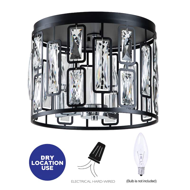 C Cattleya 4-Light Black Flush Mount with Clear Crystals - W13"xL13"xH9.75"