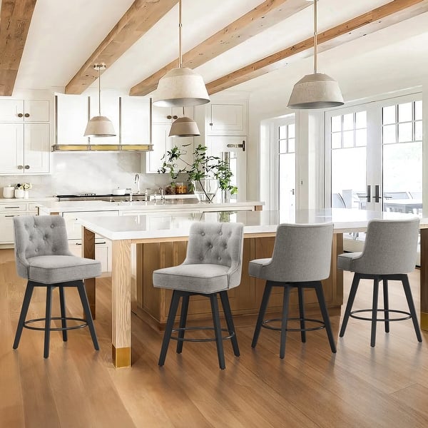 slide 2 of 6, Modern 26 in. Counter Height Barstools 360 Free Swivel Set of 4 Bar Stools with Back Grey/Fabric - Counter Height