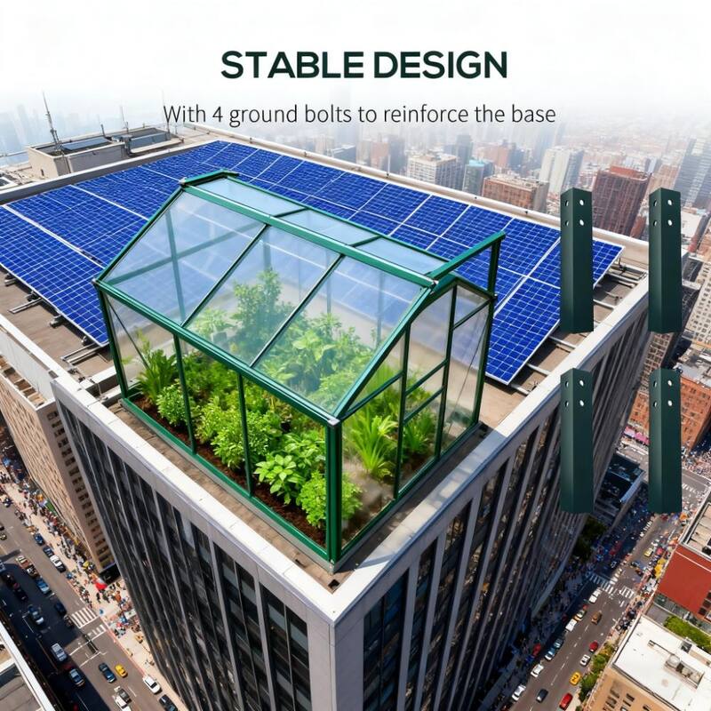 GDFStudio - Outdoor 6'x8' Aluminum Frame Outdoor Greenhouse with Polycarbonate Panels, Rain Gutter & Roof Vent - Dark Green