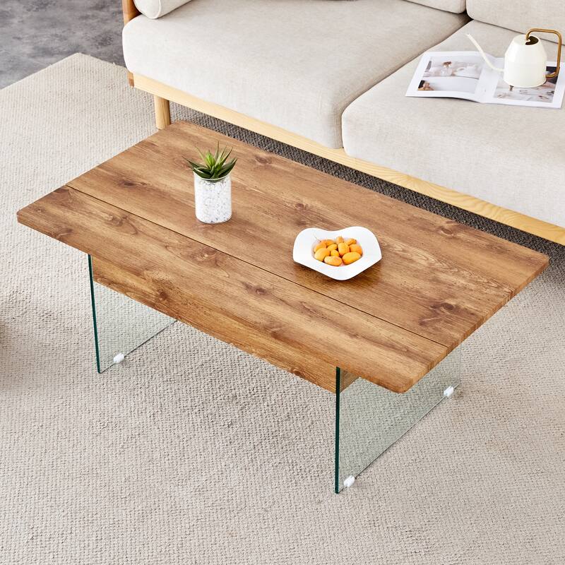 Anmytek Lift Top Coffee Table with Storage Wood Texture Modern Convertible Desk for Small Space Living Room