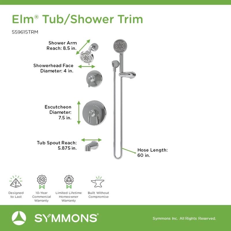 Symmons 559615TRM Elm Tub and Shower Trim Package with 1.5 GPM Multi