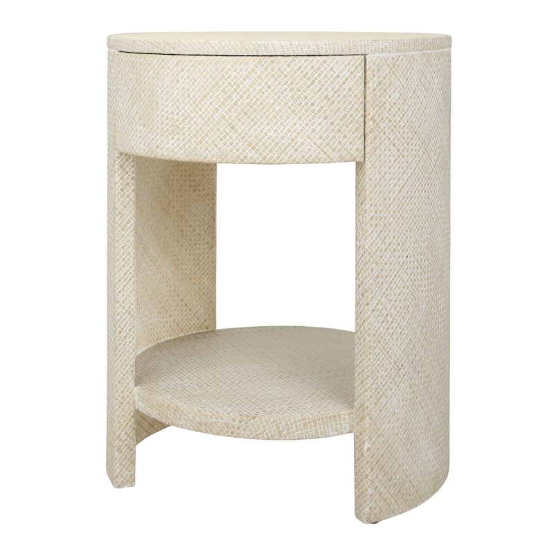 NPD Furniture Zivon Round Nightstand with 1 Drawer and Open Shelf - Whitewash