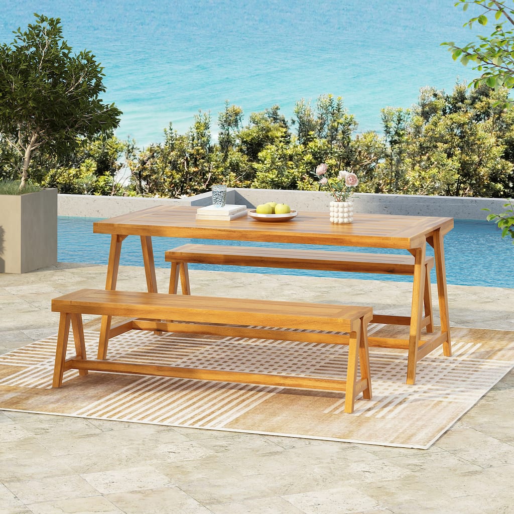 Lumina Outdoor Contemporary Acacia Wood 3-piece Picnic Dining Set by Christopher Knight Home
