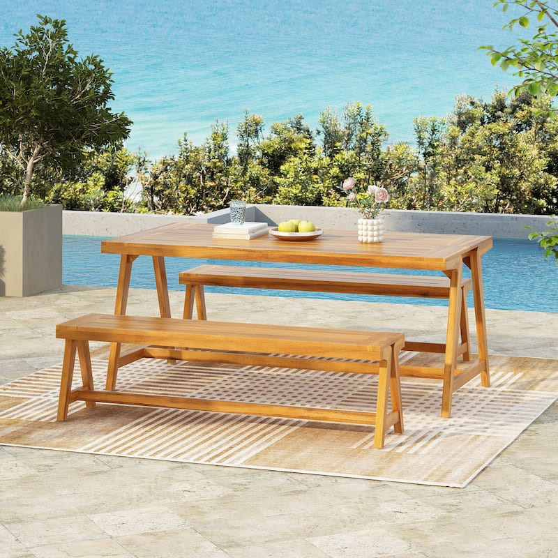 Lumina Outdoor Contemporary Acacia Wood 3-piece Picnic Dining Set by Christopher Knight Home