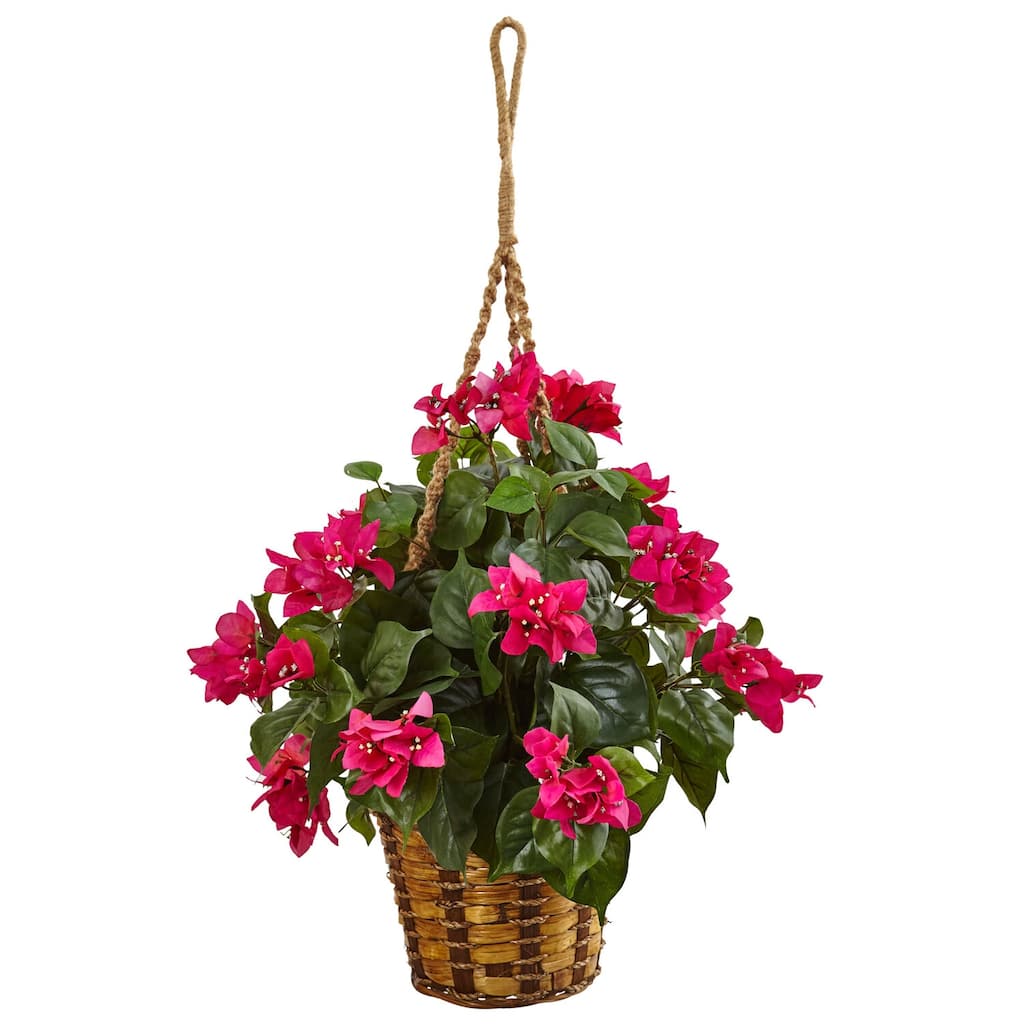 Artificial Hanging Plant Basket - Indoor Decor, Faux Flowers, Home Accent, Greenery, Stylish Décor - Pink