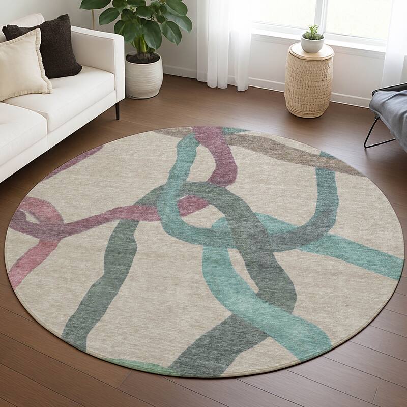 Machine Washable Indoor/ Outdoor Abstract Links Chantille Rug